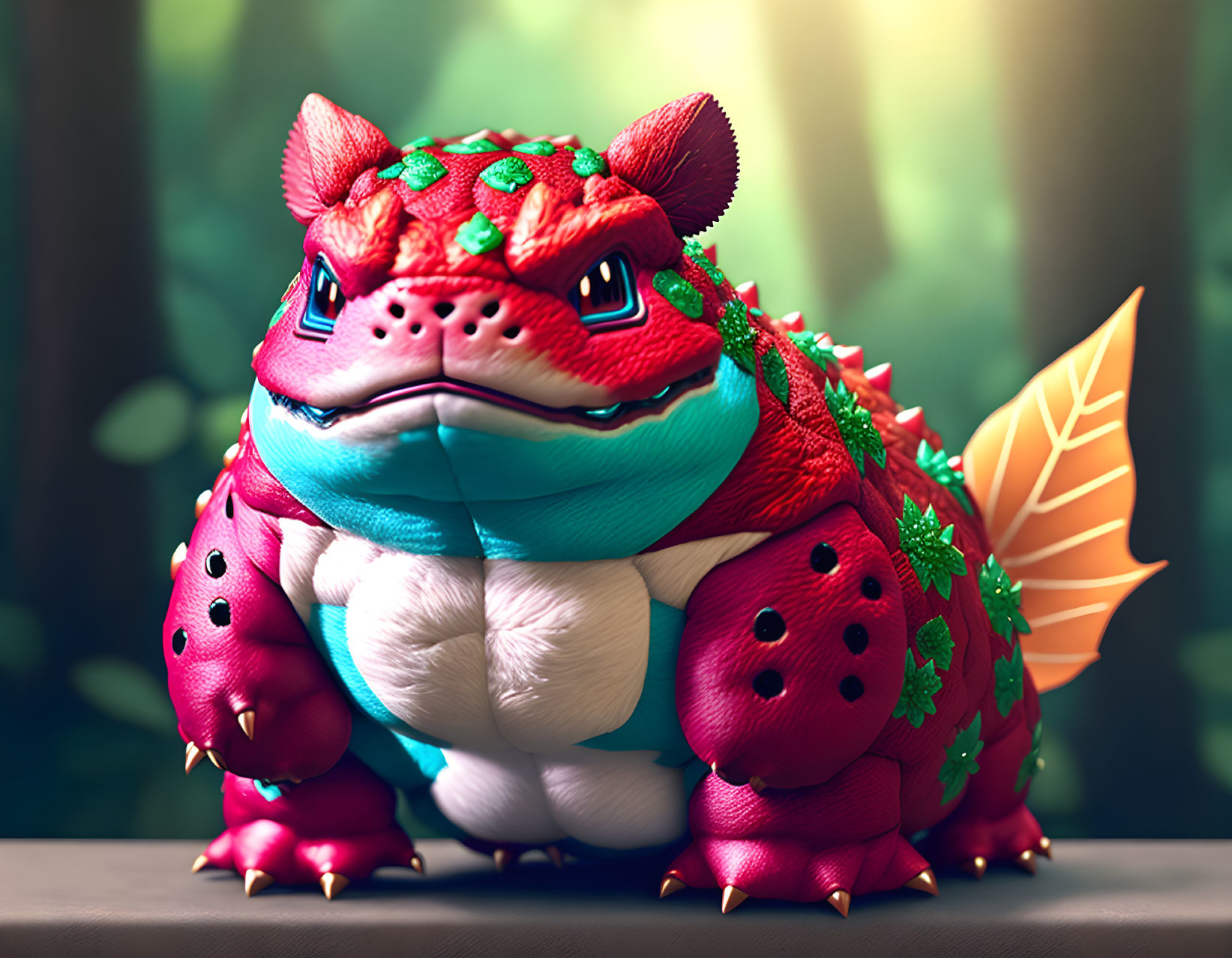 Colorful 3D fantasy creature with leafy tail and gem-like crown