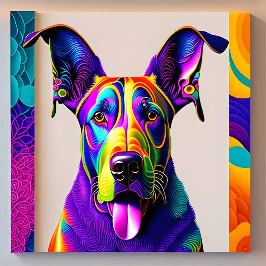 Colorful Psychedelic Dog Illustration in Modern Art Style