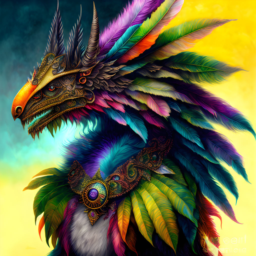 Colorful Fantasy Dragon with Jeweled Headpiece on Warm Background