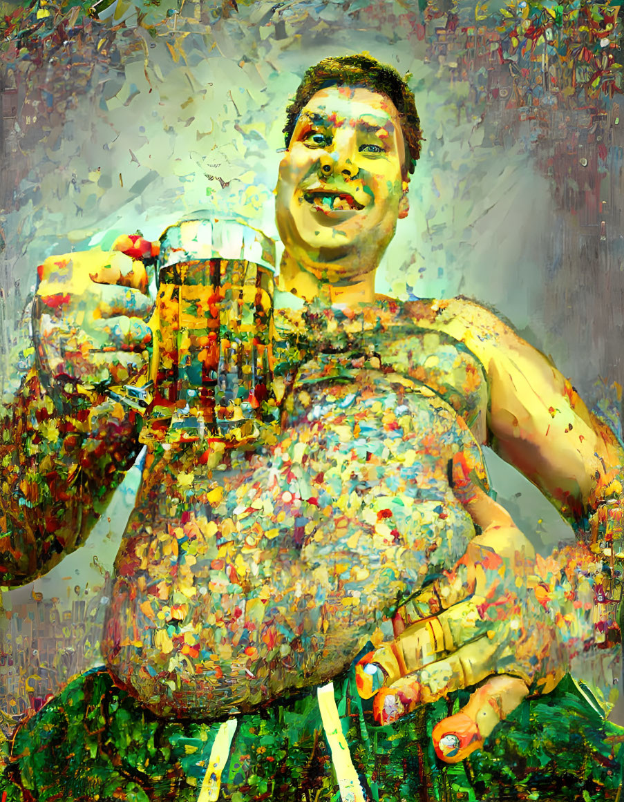 Colorful Artistic Style: Person Holding Large Beer Mug