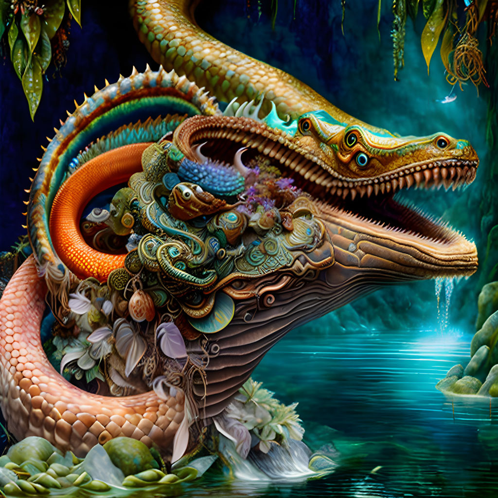 Colorful Dragons in Mystical Forest with Elaborate Scales