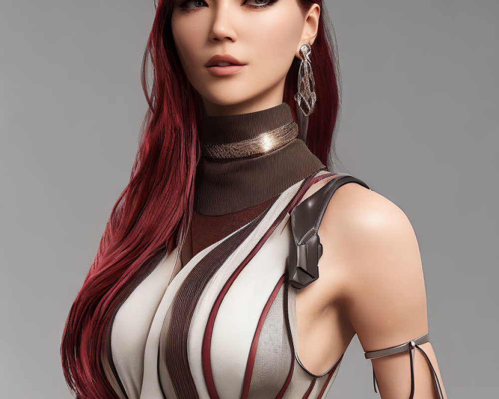 Digital Art Portrait of Woman with Red Hair in Futuristic Attire