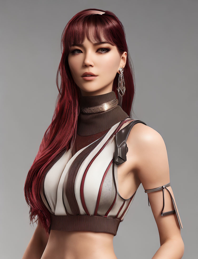 Digital Art Portrait of Woman with Red Hair in Futuristic Attire