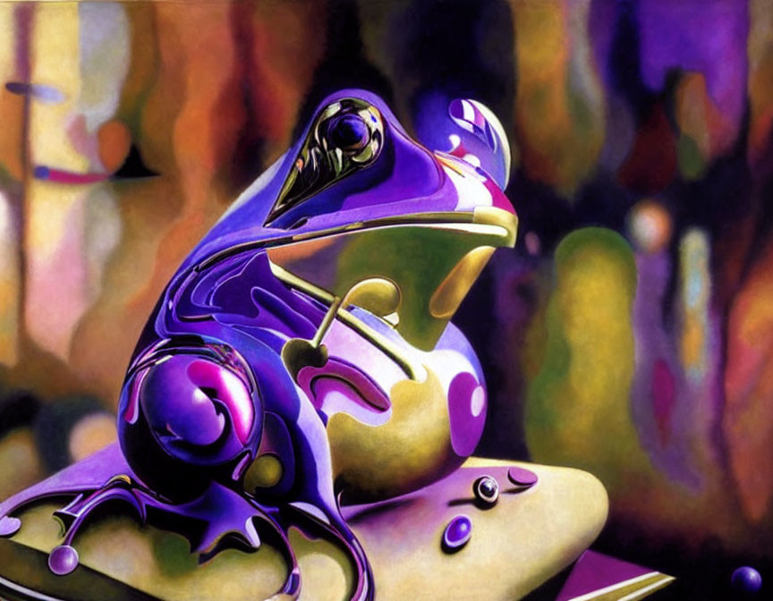 Vibrant Frog Painting on Lily Pad with Abstract Background