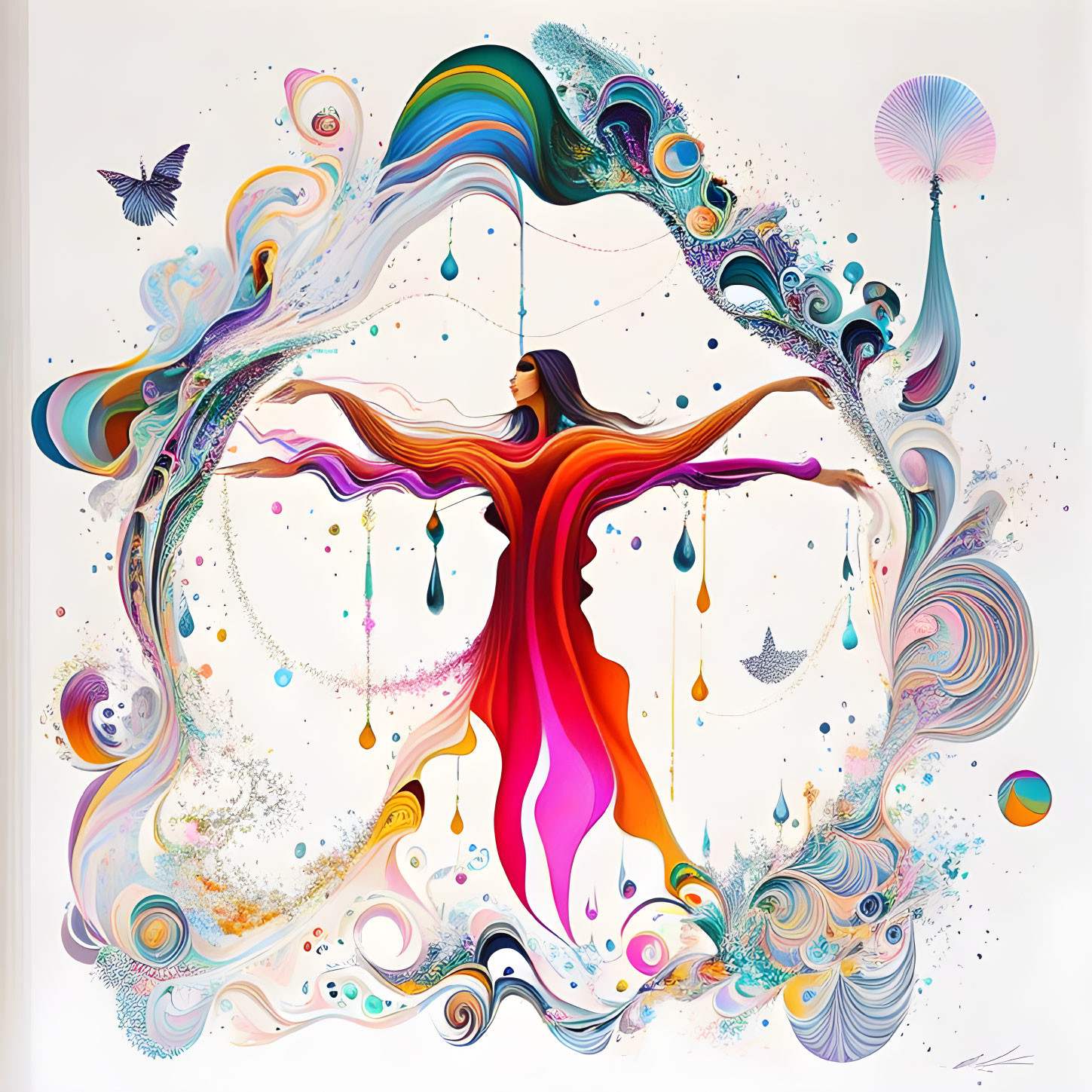 Colorful Abstract Art: Woman with Flowing Hair in Vibrant Dance