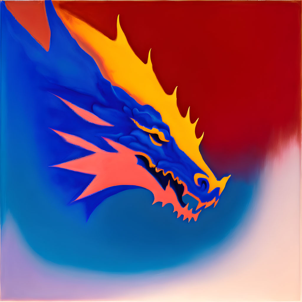 Blue dragon with yellow and red flames on vibrant digital art piece