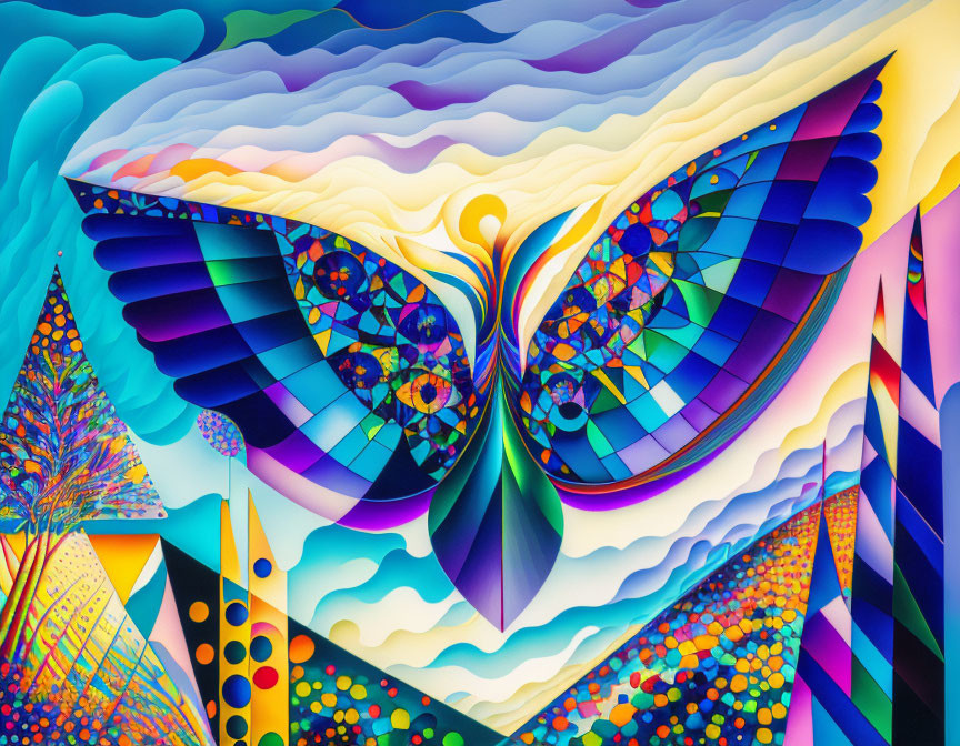 Colorful Abstract Butterfly Artwork with Psychedelic Patterns