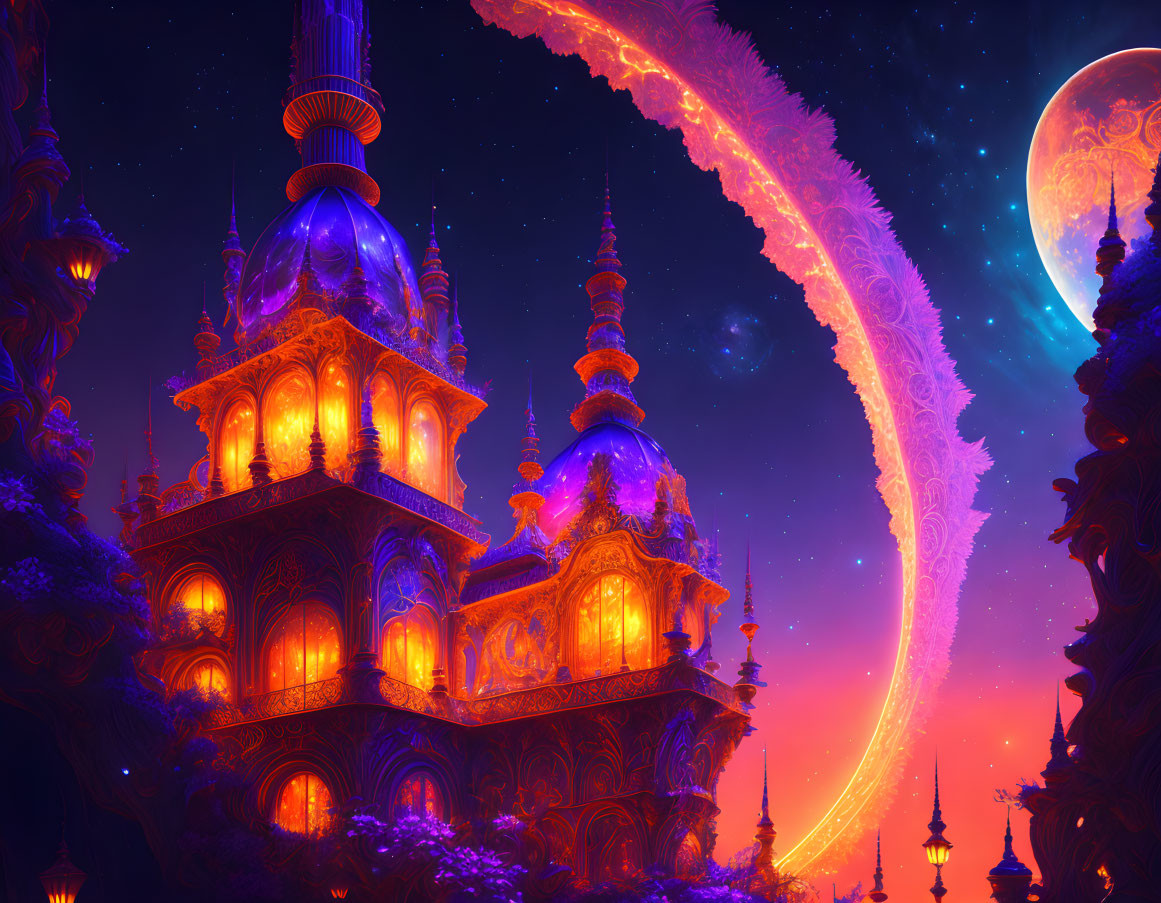 Intricate Fantasy Palace Under Night Sky