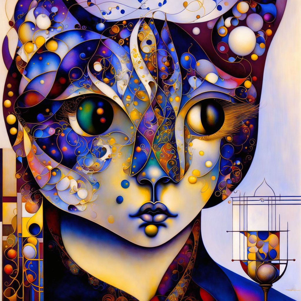 Colorful Abstract Portrait with Geometric Designs and Expressive Eyes