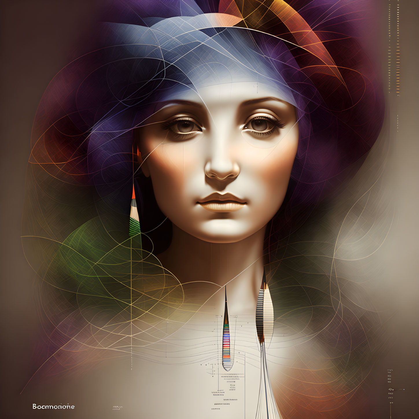 Colorful Lines and Shapes in Digital Portrait of Woman