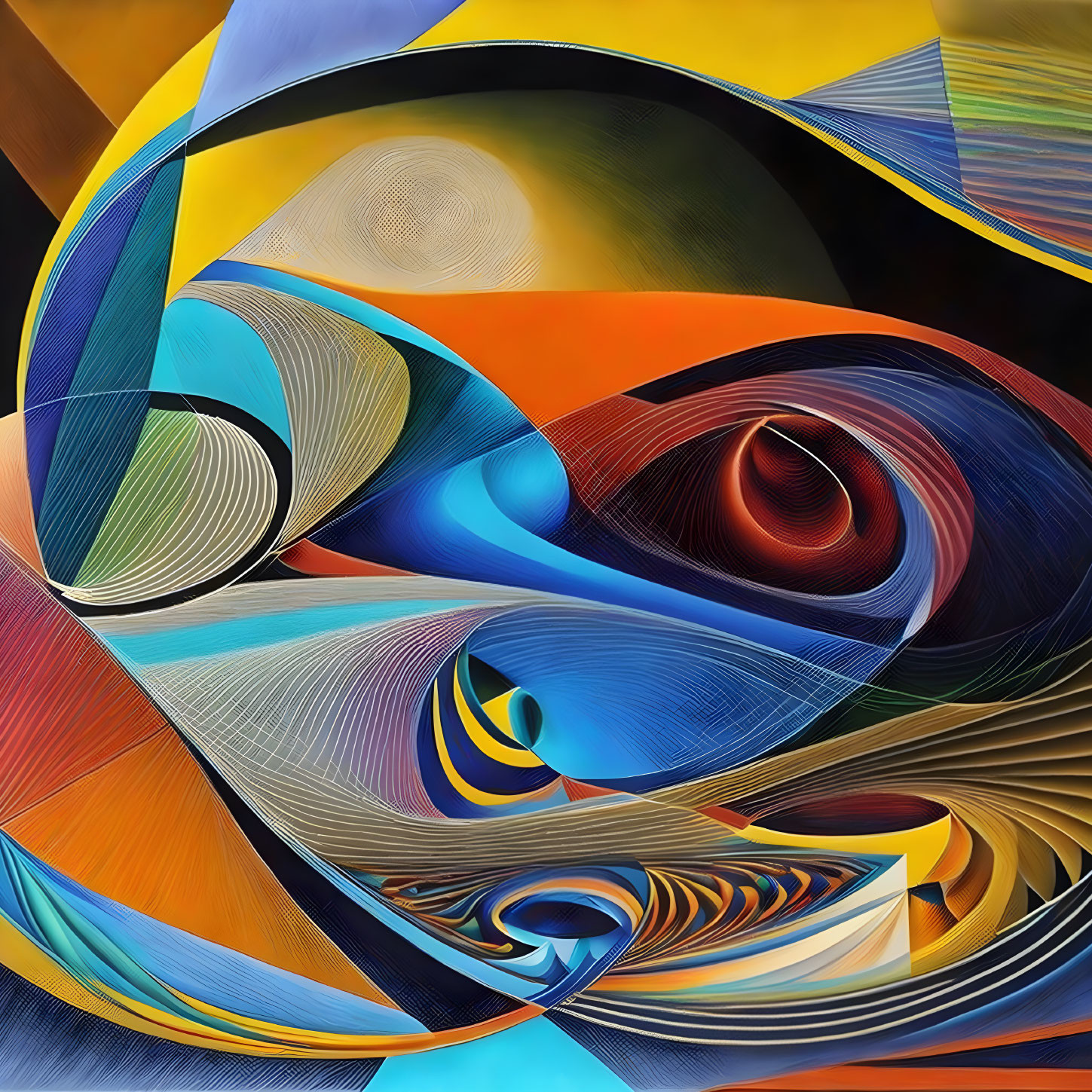 Colorful Abstract Digital Art with Swirling Shapes and Texture Details