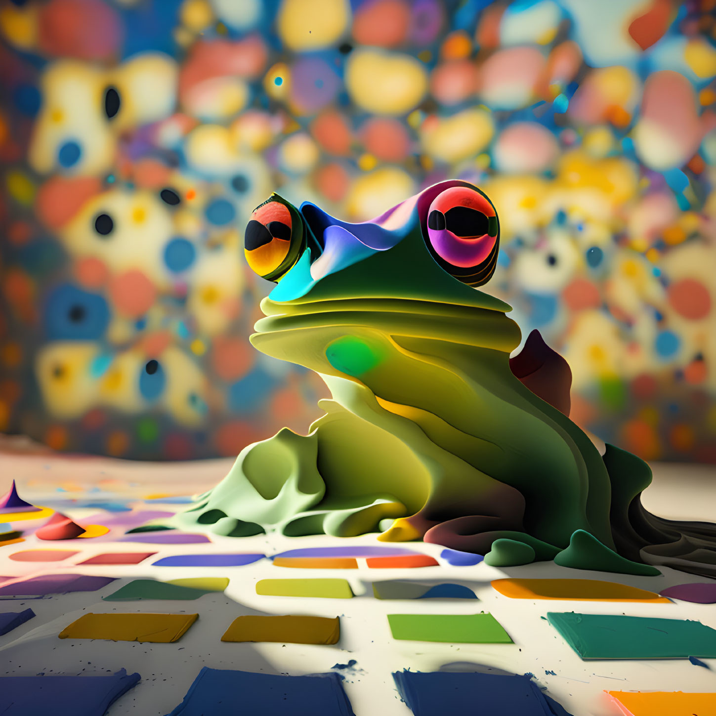 Colorful Stylized 3D Frog with Sunglasses on Abstract Background