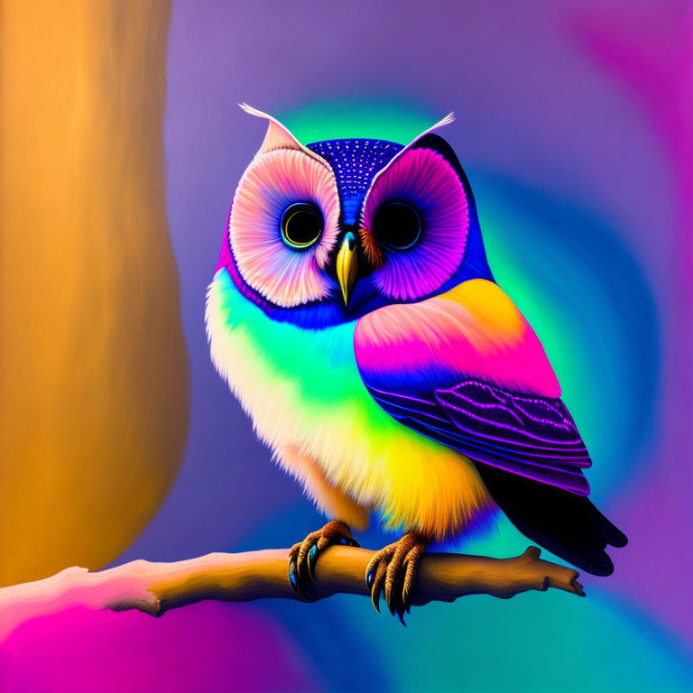 Colorful Owl Artwork with Neon Colors on Multicolored Background