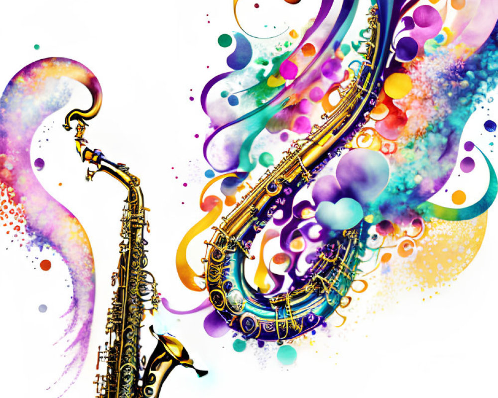 Colorful Abstract Saxophone Art with Swirls & Splatters