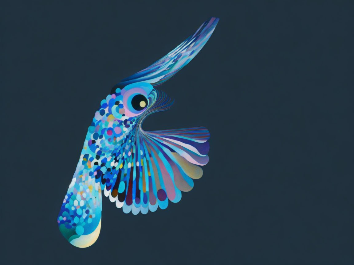 Colorful Stylized Bird Artwork with Blue, Purple, and White Circles