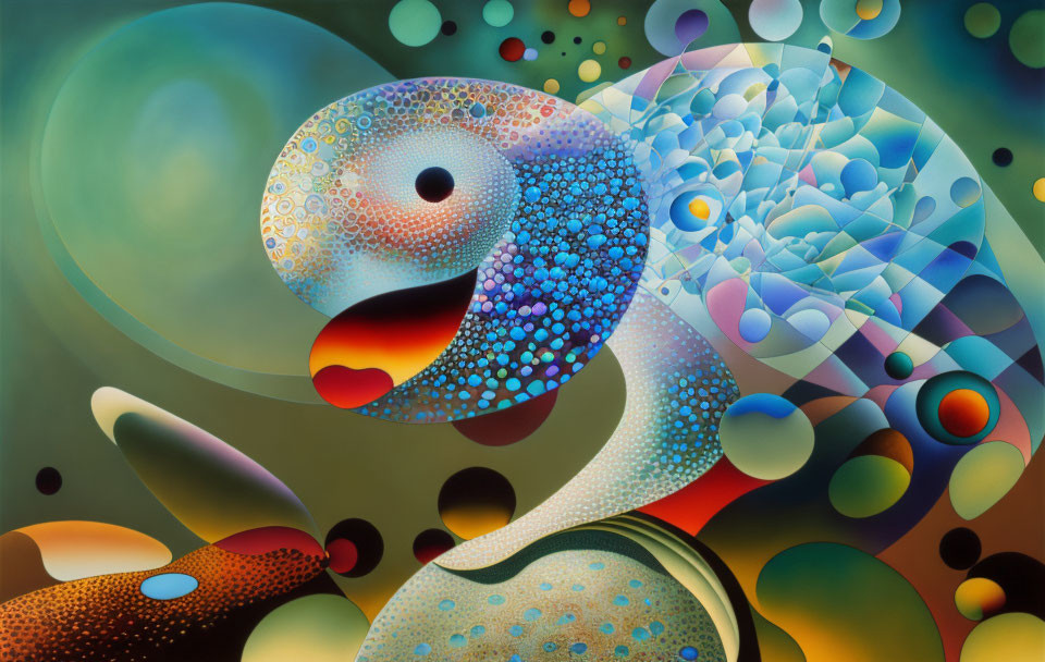 Colorful Patterned Chameleon in Abstract Environment with Geometric Shapes