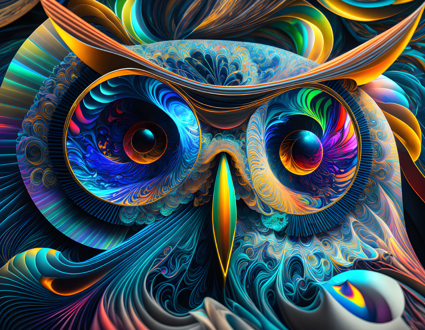 Colorful Abstract Digital Artwork of Owl with Swirling Patterns