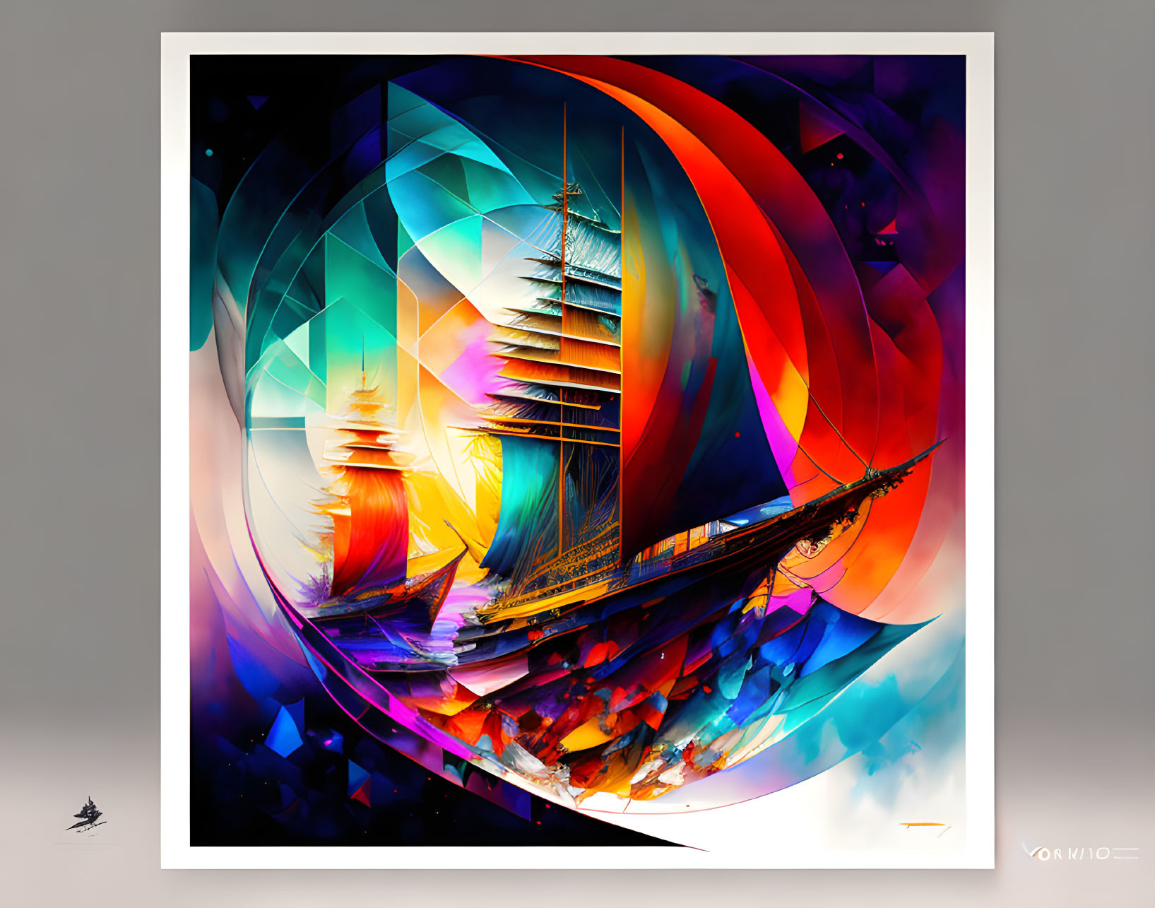 Colorful Abstract Digital Artwork of Sailing Ship