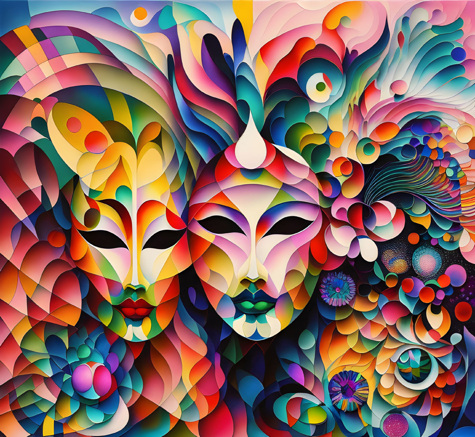 Vibrant Abstract Art: Colorful Faces & Swirling Patterns