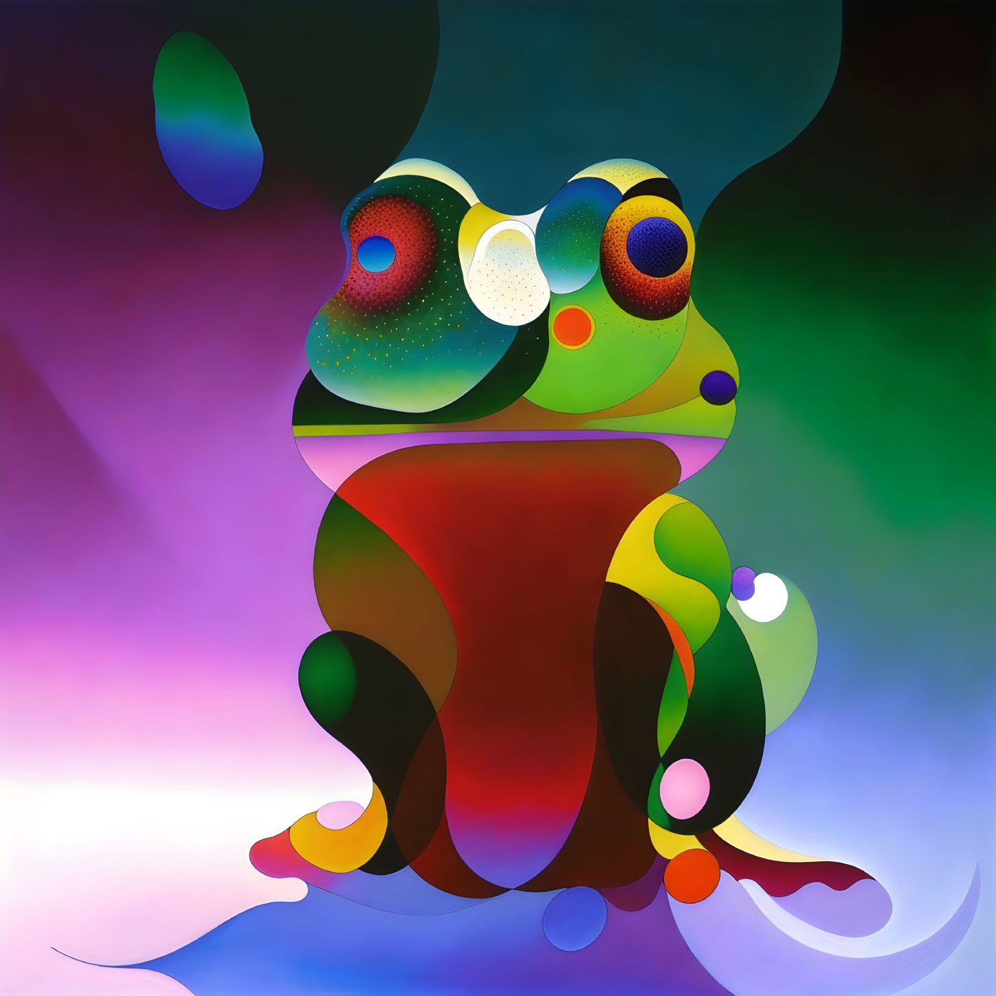 Vibrant Abstract Digital Art: Stylized Frog with Large Eyes