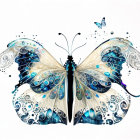 Colorful Abstract Butterfly Illustration with Detailed Eyes and Paint Splashes