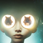 Close-up Illustration: Glowing Eyes, Luminescent Hair, Dark Background