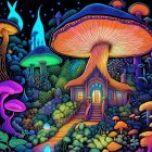 Colorful Psychedelic Artwork: Luminous Tree, Dual Moons & Neon Landscape