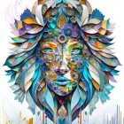 Colorful Feathered Woman's Face Artwork with Nature and Fantasy Elements