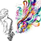 Colorful Abstract Saxophone Art with Swirls & Splatters