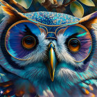 Colorful Abstract Digital Artwork of Owl with Swirling Patterns