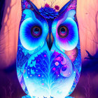 Colorful Stylized Owl Art with Psychedelic Patterns