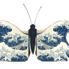 Detailed butterfly illustration with vibrant blue and white wings and watercolor effects