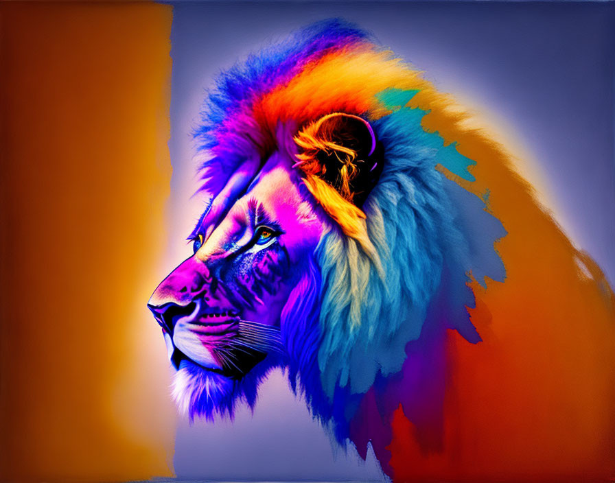 Colorful Lion Artwork with Blue, Purple, and Orange Gradient