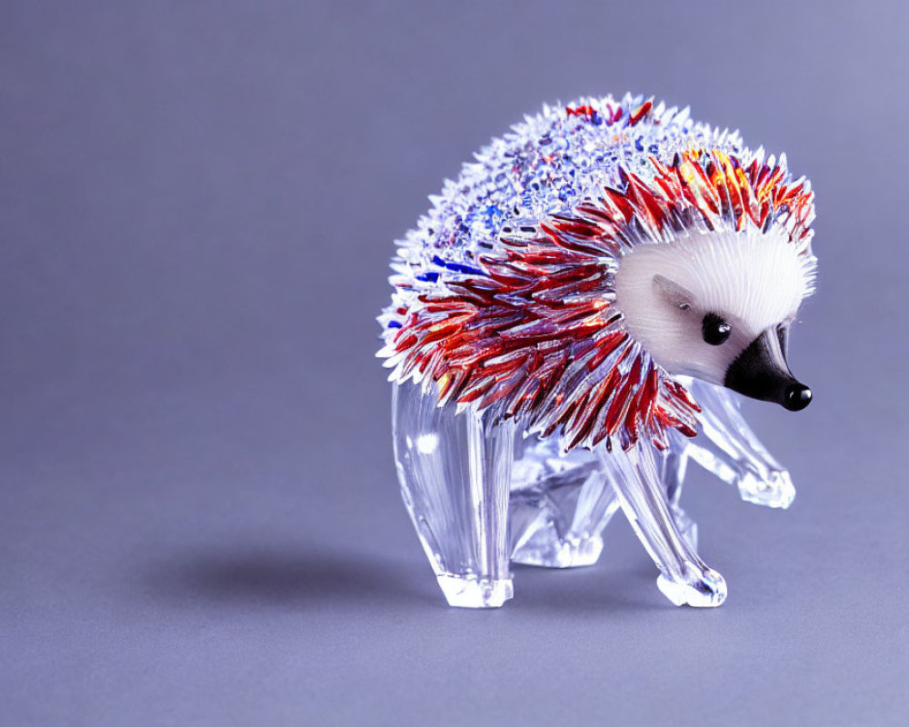 Colorful Spiked Hedgehog Glass Figurine on Gray Background