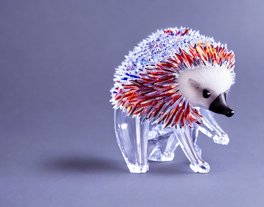 Colorful Spiked Hedgehog Glass Figurine on Gray Background