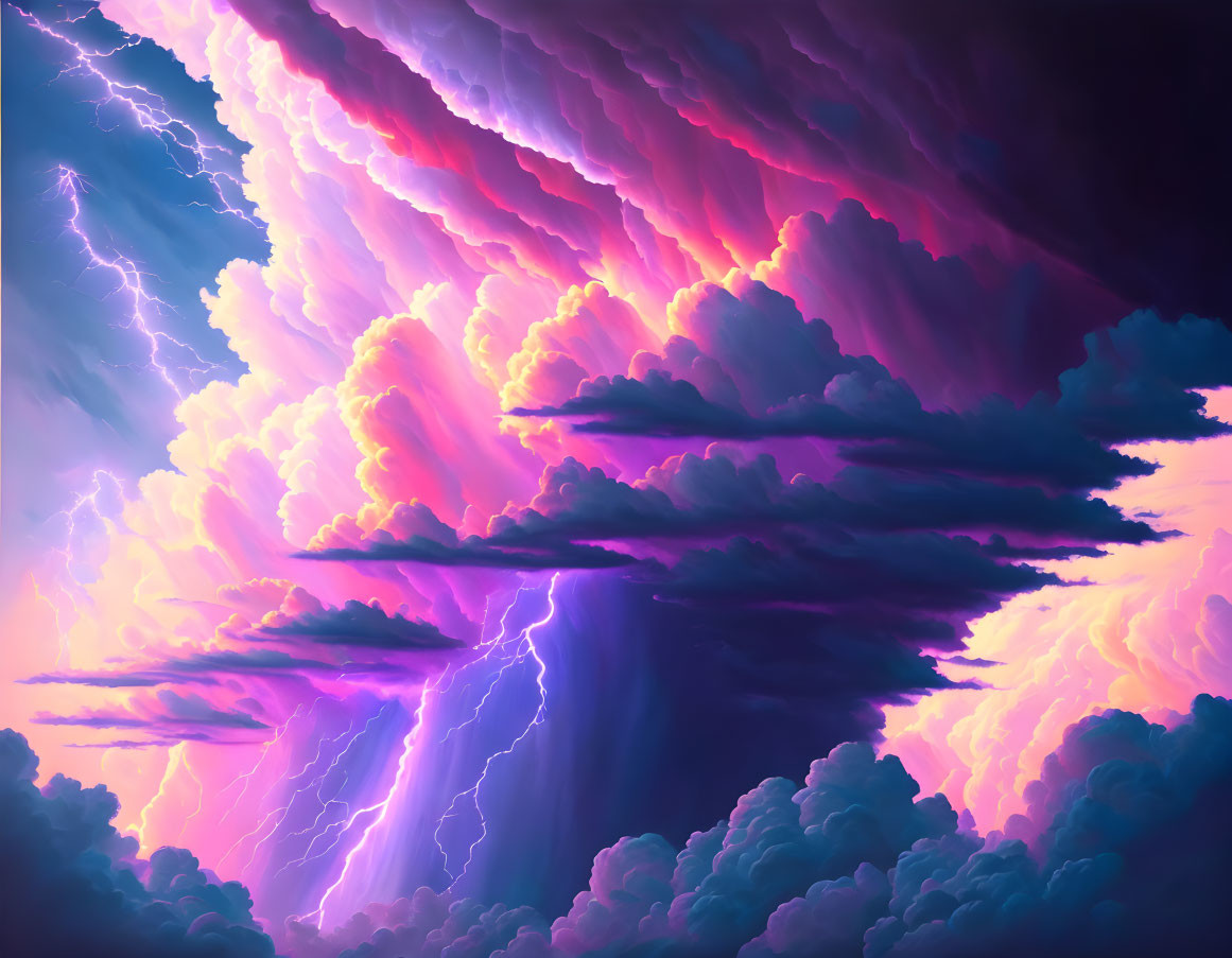 Colorful Digital Artwork: Dramatic Sky with Purple and Pink Clouds