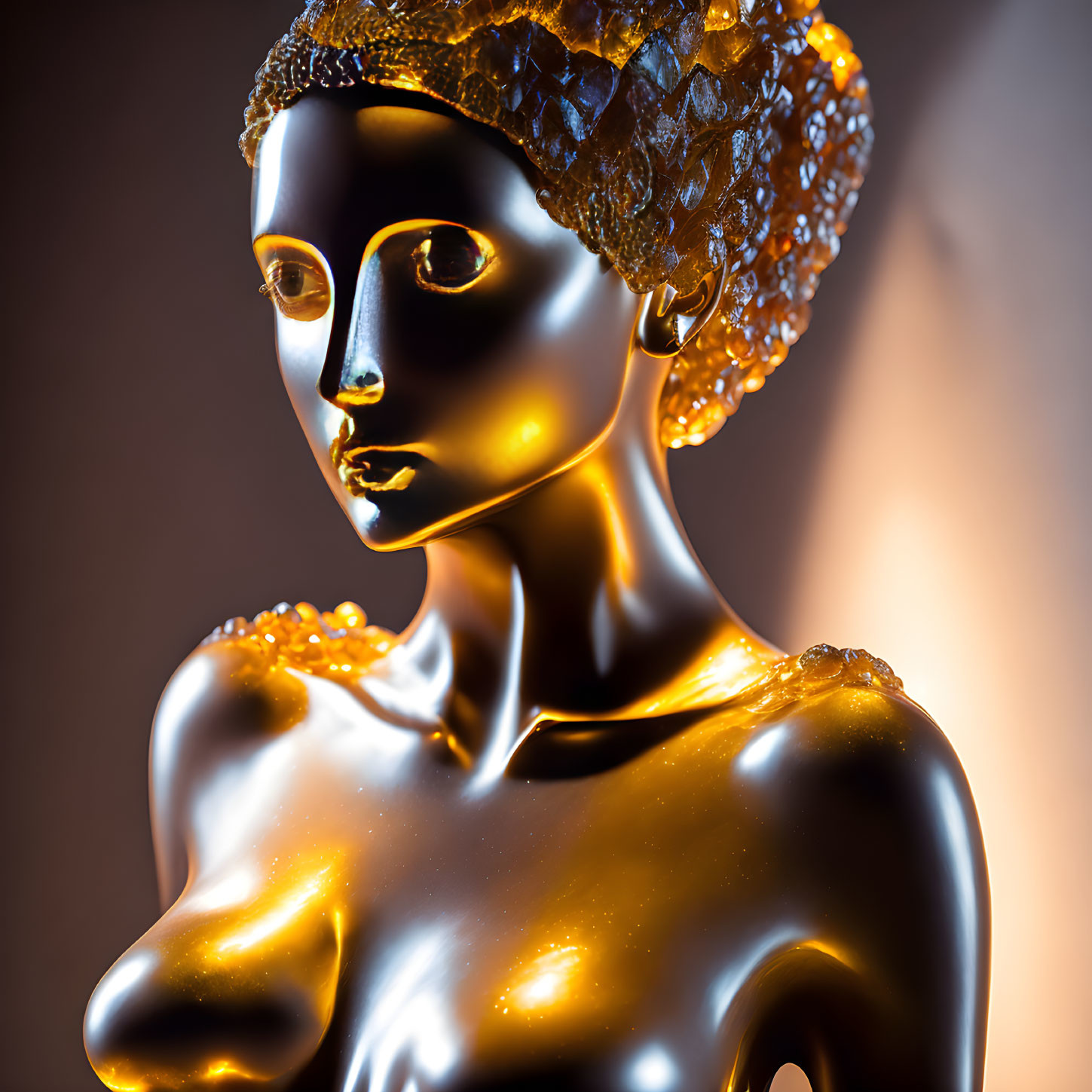 Golden Mannequin Bust with Orange Crystal Adornments