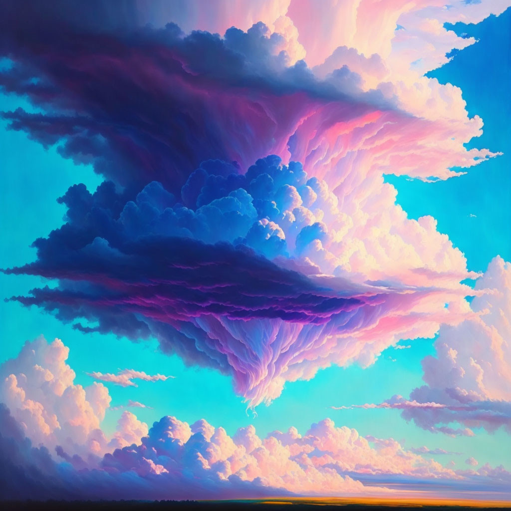 Vibrant blue, pink, and purple sunset clouds in dramatic sky