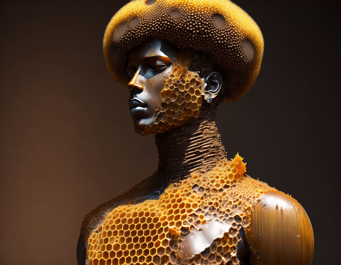 Mannequin with Honeycomb Patterns: Bee-Inspired Artwork