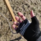 Hand in Pine Tree Glove Touches Autumn Forest Scene