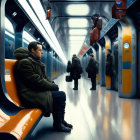 Elderly Man in Military Uniform on Subway Train