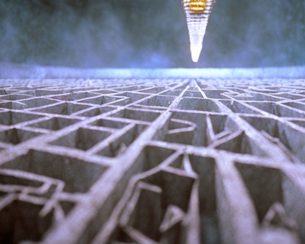 Complex Geometric Maze with Glowing End Point in 3D Render