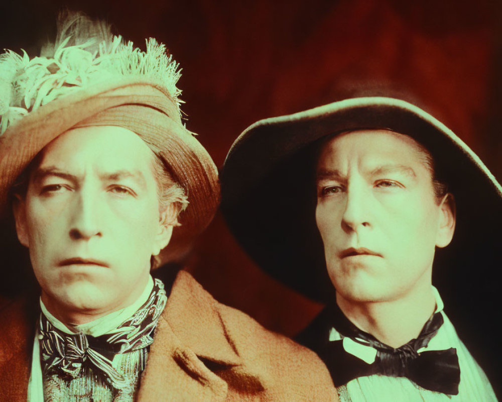 Vintage Men in Serious Expressions with Feathered Hat