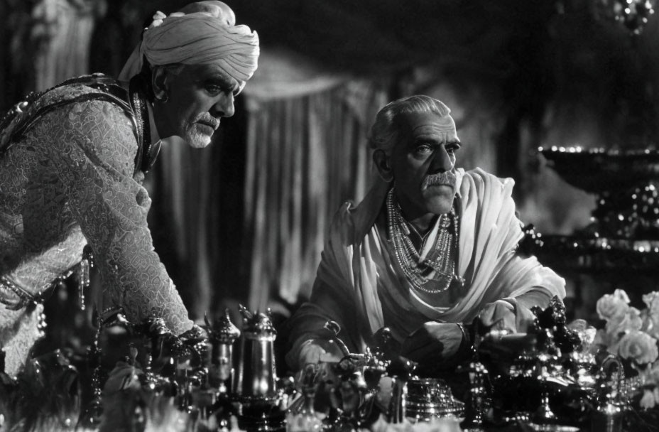 Traditional Indian Attire Men Playing Chess in Historical Drama