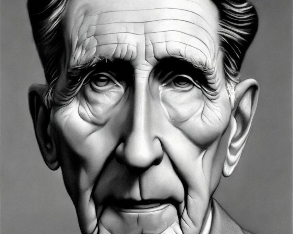 Hyperrealistic Black and White Drawing of Elderly Male Portrait