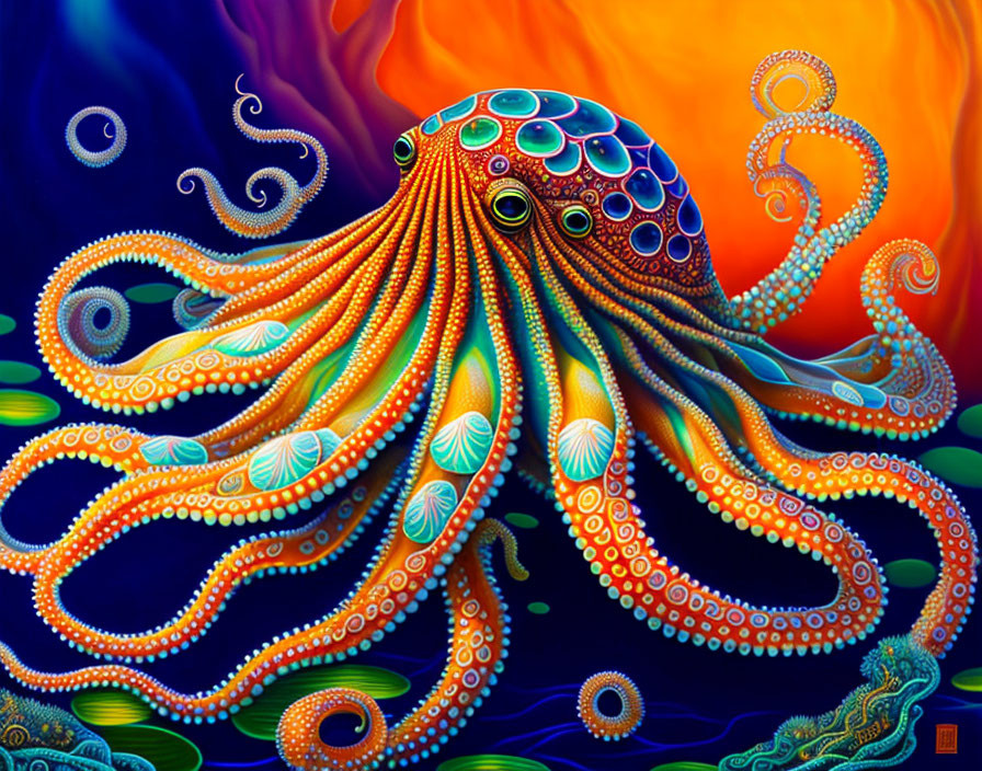 Colorful Octopus Illustration with Intricate Patterns on Tentacles