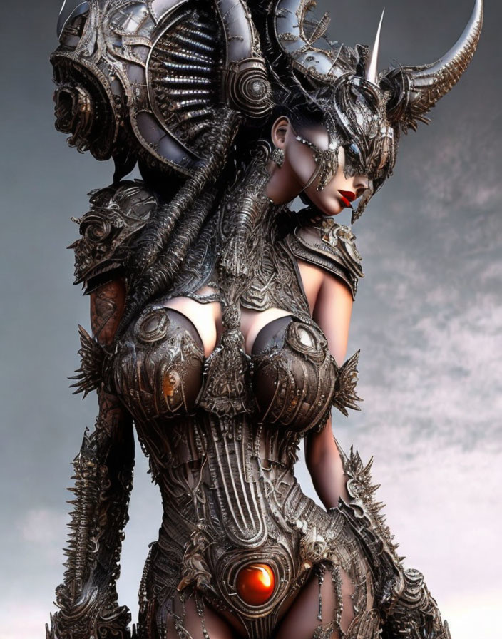 Detailed Fantasy Armor Artwork of Female Figure in Metallic Textures