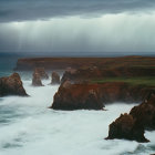 Stormy Coastal Scene: Dark Clouds, Lightning, and Rough Seas