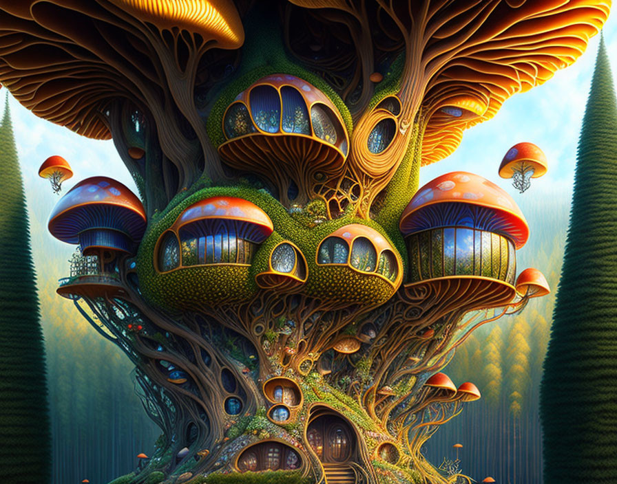 Fantastical Mushroom-shaped Treehouse in Enchanted Forest