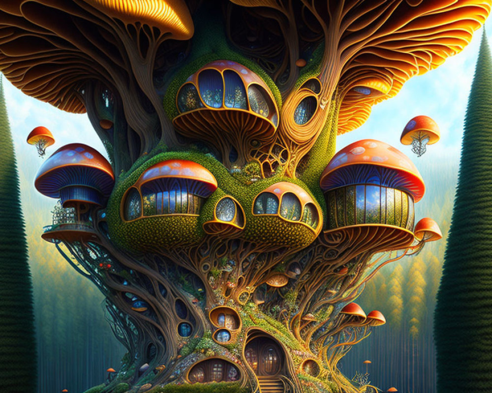 Fantastical Mushroom-shaped Treehouse in Enchanted Forest